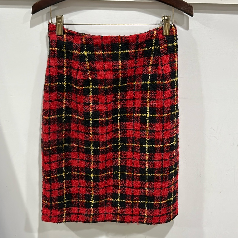 Vintage Bergdorf Goodman plaid wool, high waisted pencil skirt